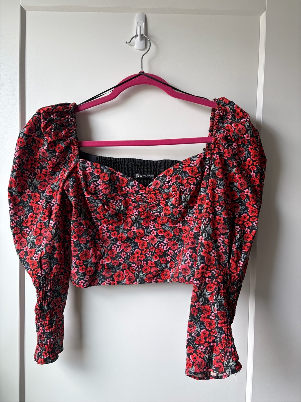 Zara Red Floral Print Crop Top